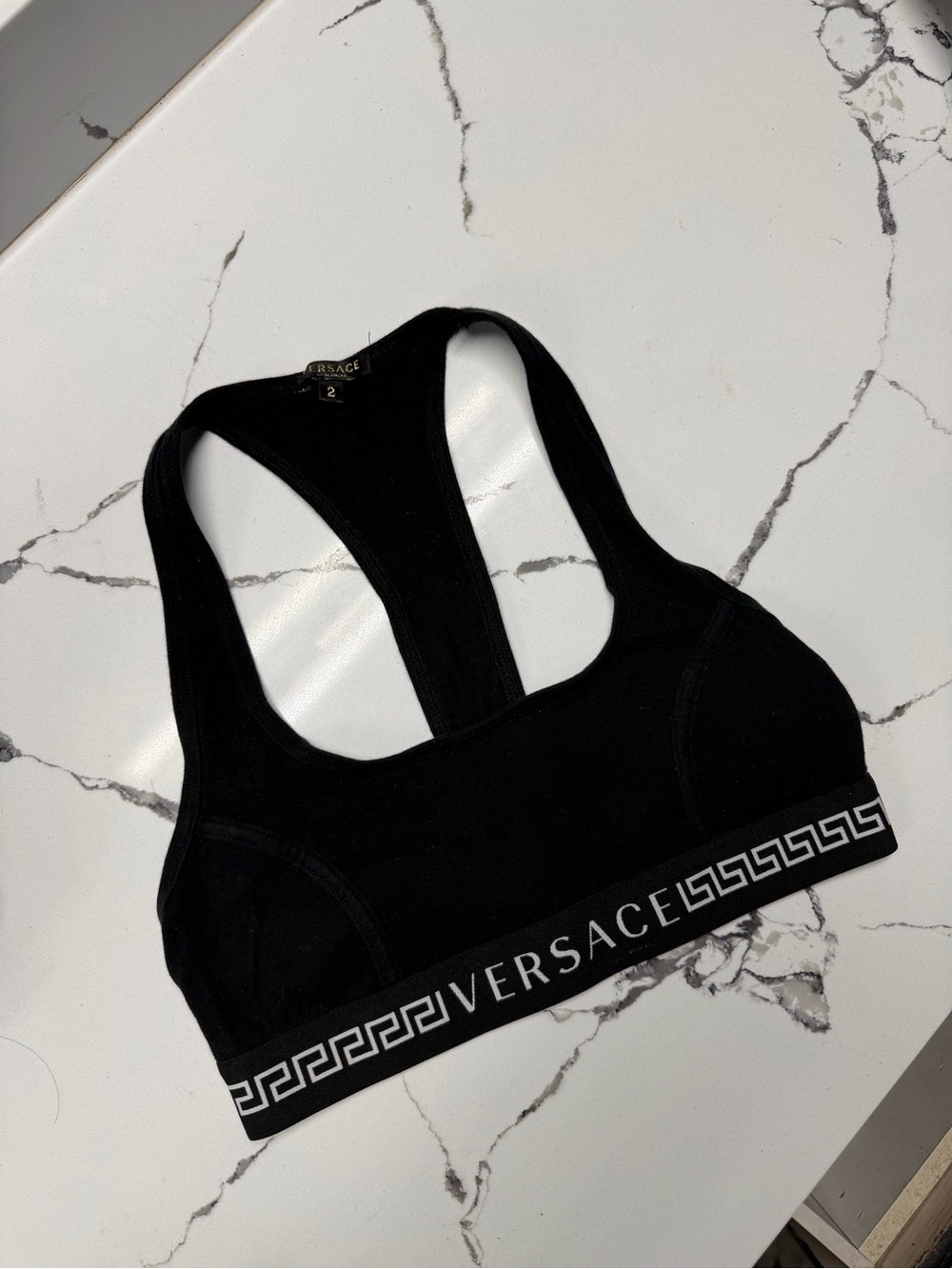 Versace Black Logo-Trim Racerback Sports Bra